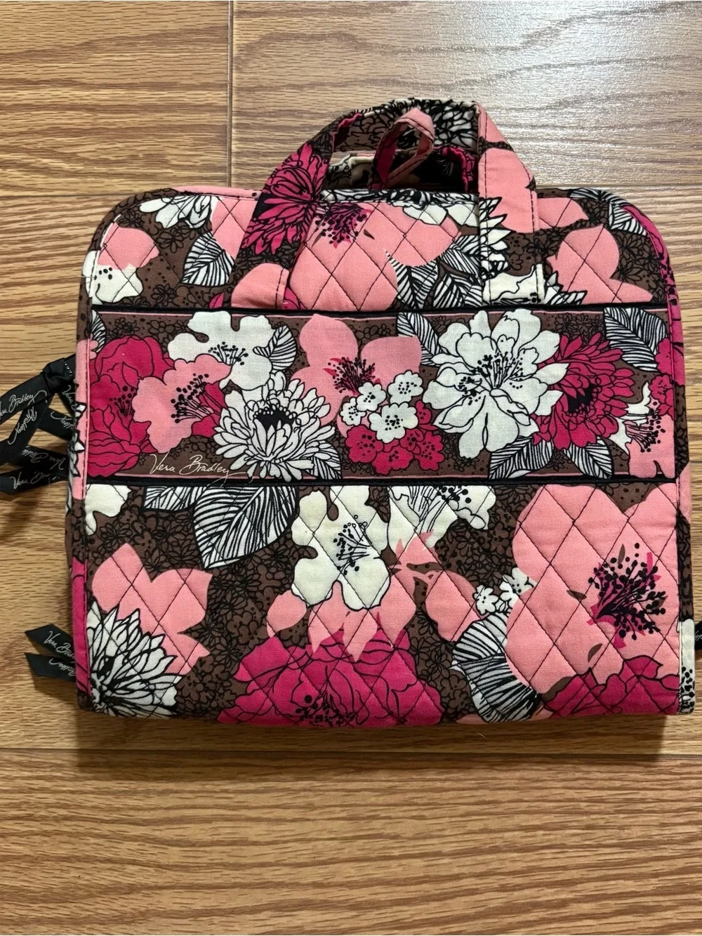 Vera Bradley Mocha Rouge Cosmetic Makeup Travel Luggage Compartment Bag